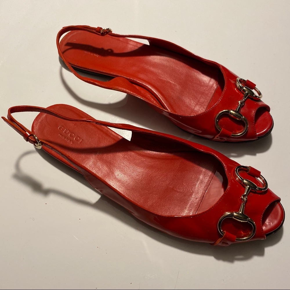 Gucci Horsebit Red Patent Slingback Sandal Flats - Picture 8 of 17
